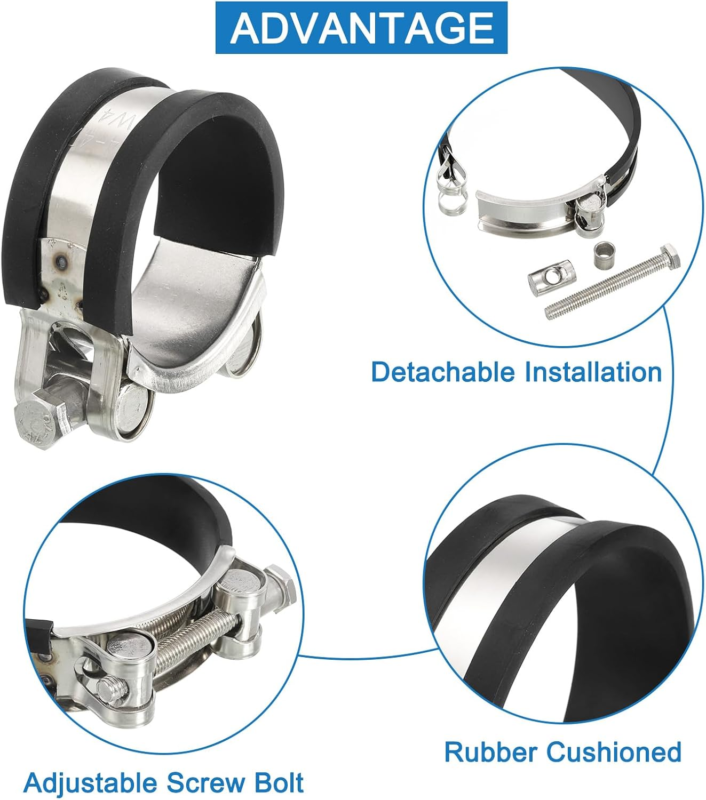 4Pcs T-Bolt Hose Clamp Working Range 44-47Mm Rubber Cushioned Intake Intercooler
