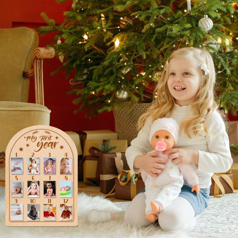 Baby Picture Frame My First Year Photo Display Wood Board Newborn Baby Photo