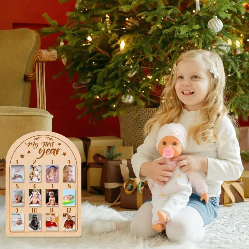 Baby Picture Frame My First Year Photo Display Wood Board Newborn Baby Photo Does not apply