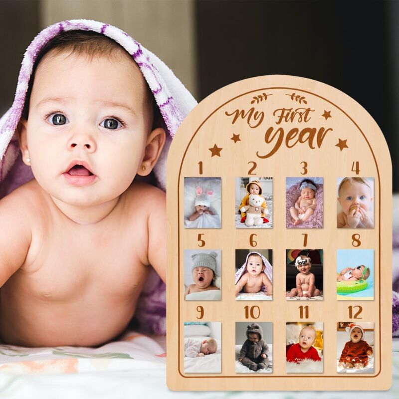 Baby Picture Frame My First Year Photo Display Wood Board Newborn Baby Photo