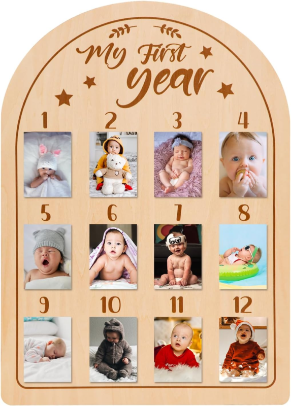 Baby Picture Frame My First Year Photo Display Wood Board Newborn Baby Photo