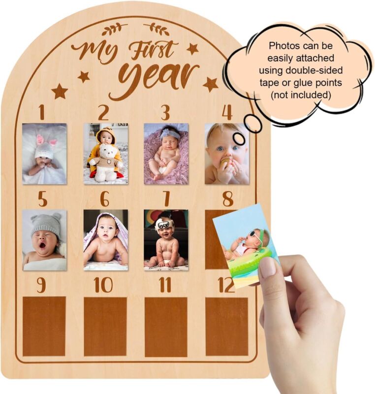 Baby Picture Frame My First Year Photo Display Wood Board Newborn Baby Photo