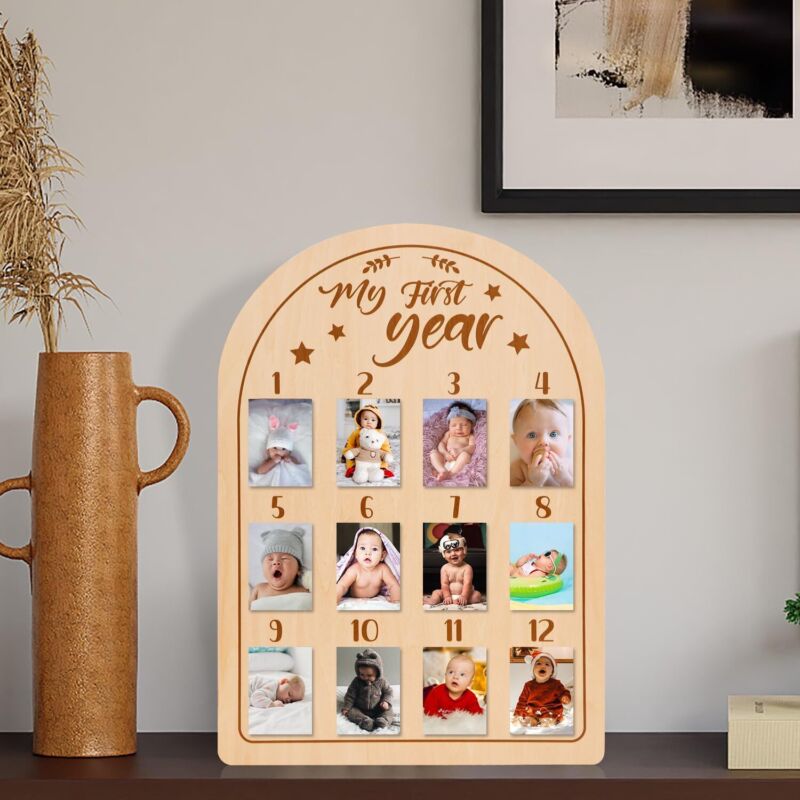 Baby Picture Frame My First Year Photo Display Wood Board Newborn Baby Photo