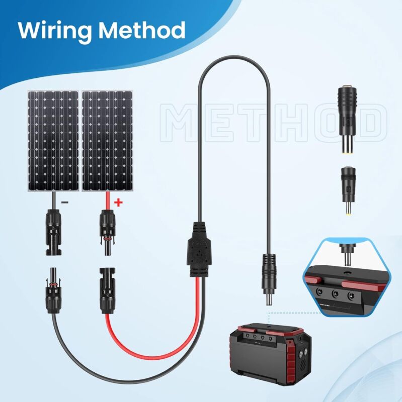 Solar Panel Connector to DC 8mm Adapter 16AWG Extension Cable with DC
