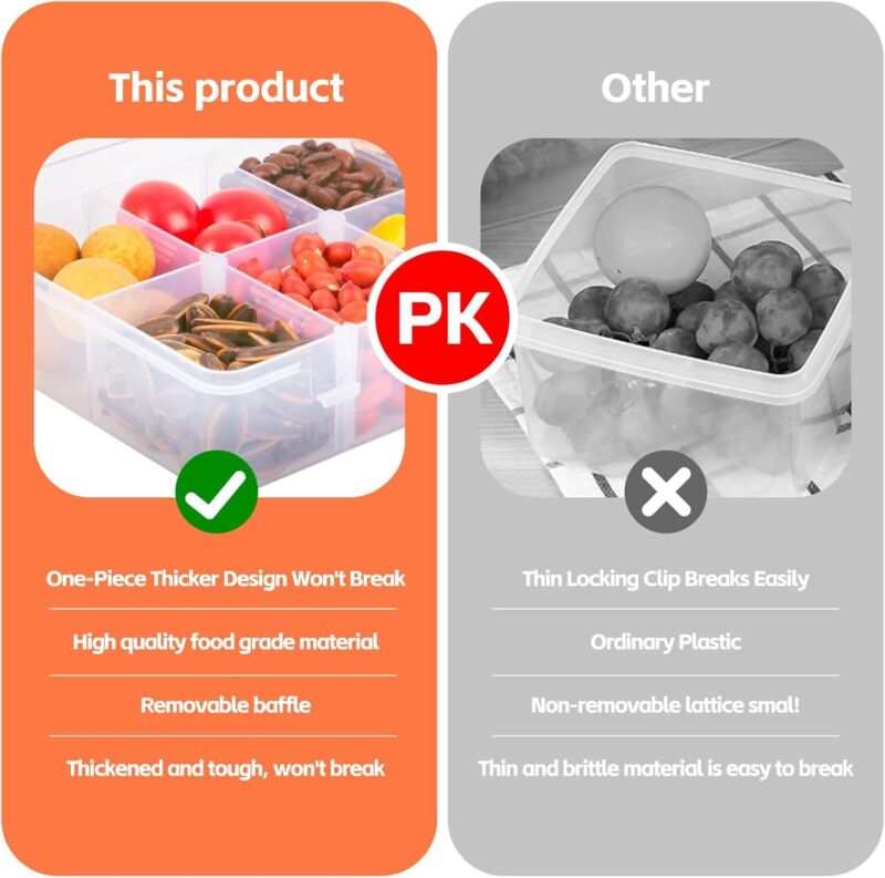 Snack Food Box Container 8 Compartments Reusable Meal Prep Lunch 2 Pcs