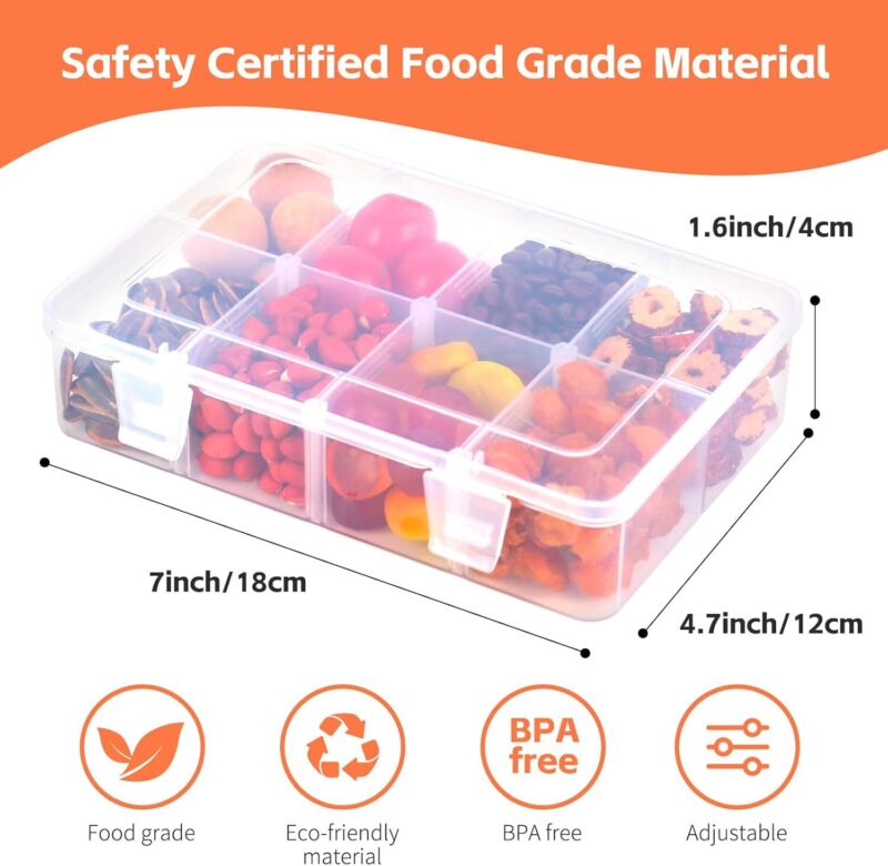 Snack Food Box Container 8 Compartments Reusable Meal Prep Lunch 2 Pcs