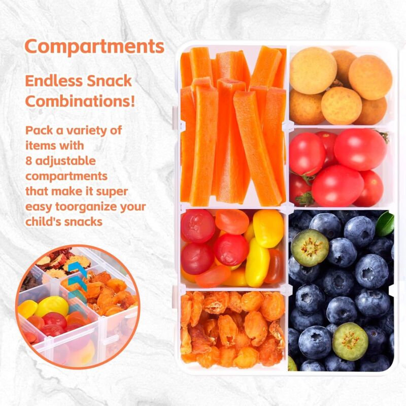 Snack Food Box Container 8 Compartments Reusable Meal Prep Lunch 2 Pcs