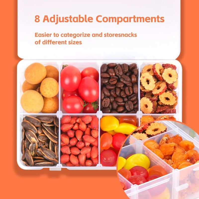 Snack Food Box Container 8 Compartments Reusable Meal Prep Lunch 2 Pcs