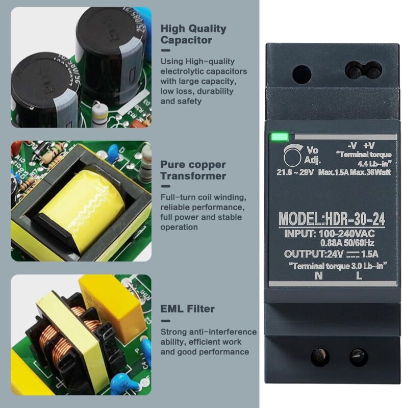 Transformer Din Rail Switching Power Supply HDR-30W-24V 1.5A
