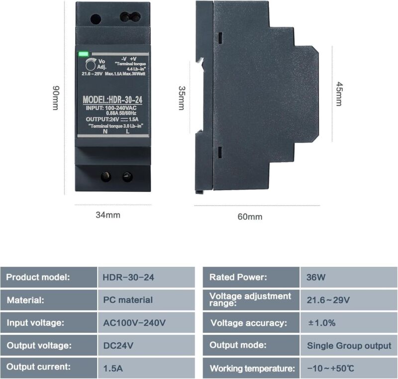 Transformer Din Rail Switching Power Supply HDR-30W-24V 1.5A