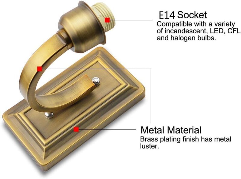 Wall Light Bedside Arm Lamp E14 Socket Fixture Shade Brass Plating 240V