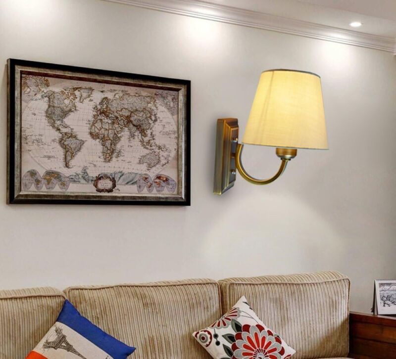 Wall Light Bedside Arm Lamp E14 Socket Fixture Shade Brass Plating 240V