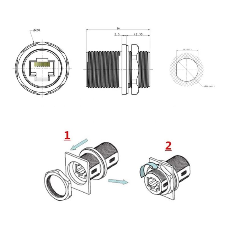 Shield Panel Mount Waterproof Connector Ethernet LAN Cable RJ45 Cat5 5E 6 5PC