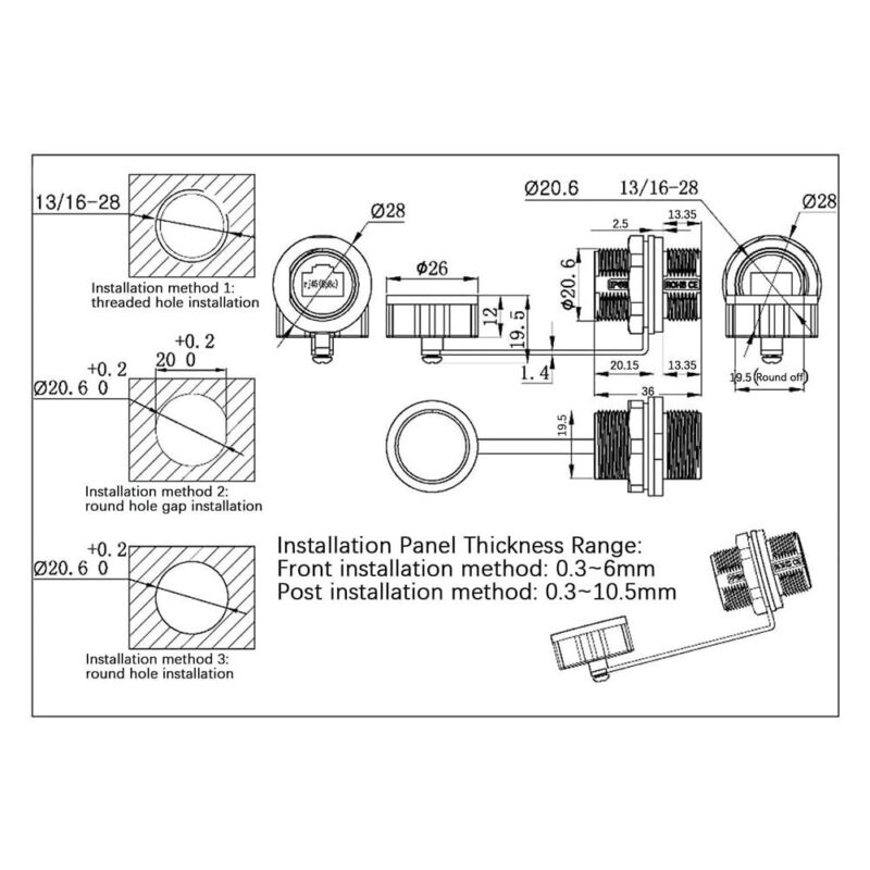 Shield Panel Mount Waterproof Connector Ethernet LAN Cable RJ45 Cat5 5E 6 5PC