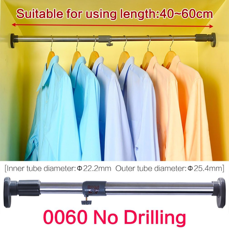 Extendable Rod Curtain Shower Clothes Wardrobe Hanging Tube Rail Grey 40-60 cm