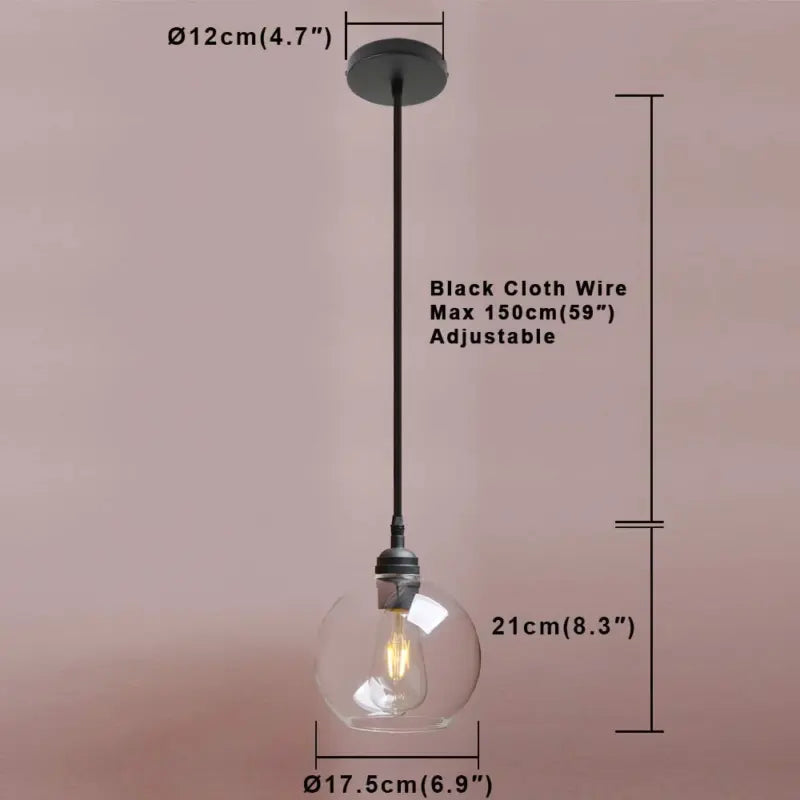 Nordic Industrial Glass Ball Pendant Light Kitchen Dining Room Lamp E27 Base BALL