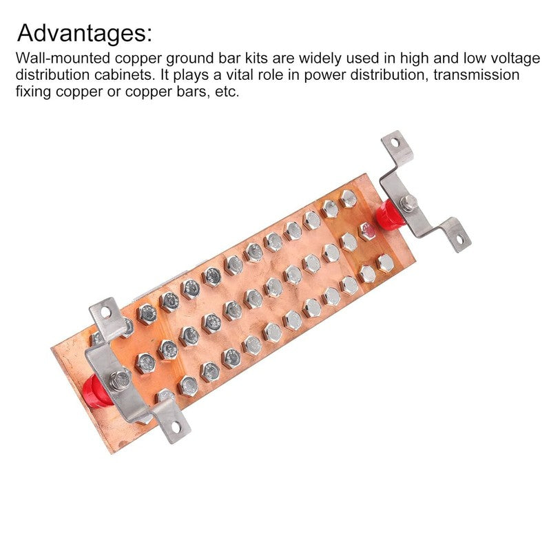 Copper Ground Bar 39 Terminal Position Power Electrical Busbar Insulator 16''