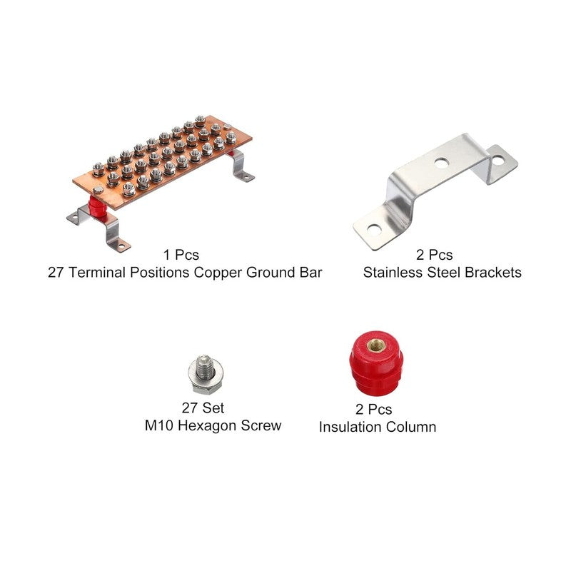 Copper Ground Bar 27 Terminal Position Power Electrical Busbar Insulator 12''