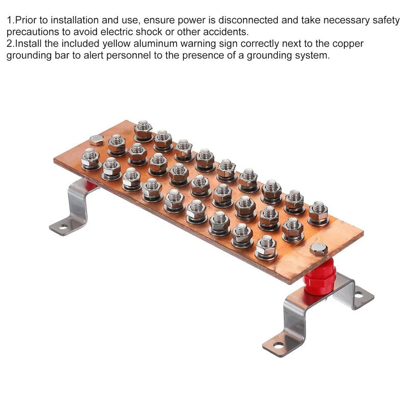 Copper Ground Bar 27 Terminal Position Power Electrical Busbar Insulator 12''