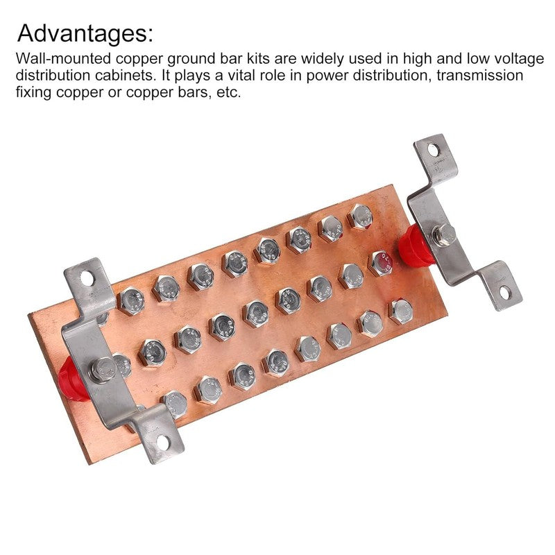 Copper Ground Bar 27 Terminal Position Power Electrical Busbar Insulator 12''