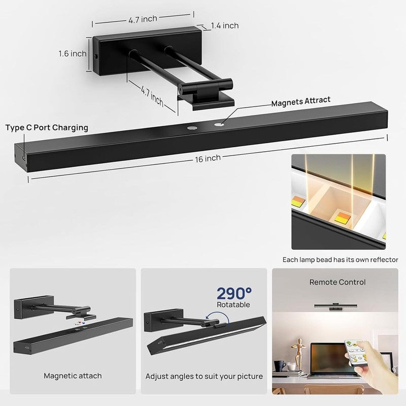 Rechargeable Wireless Picture Light w/ Remote 4000mAh Dimmable Art Lamp