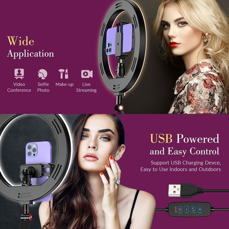 10'' Ring Light with Phone Holder Desk Stand Overhead Tripod for Makeup Video