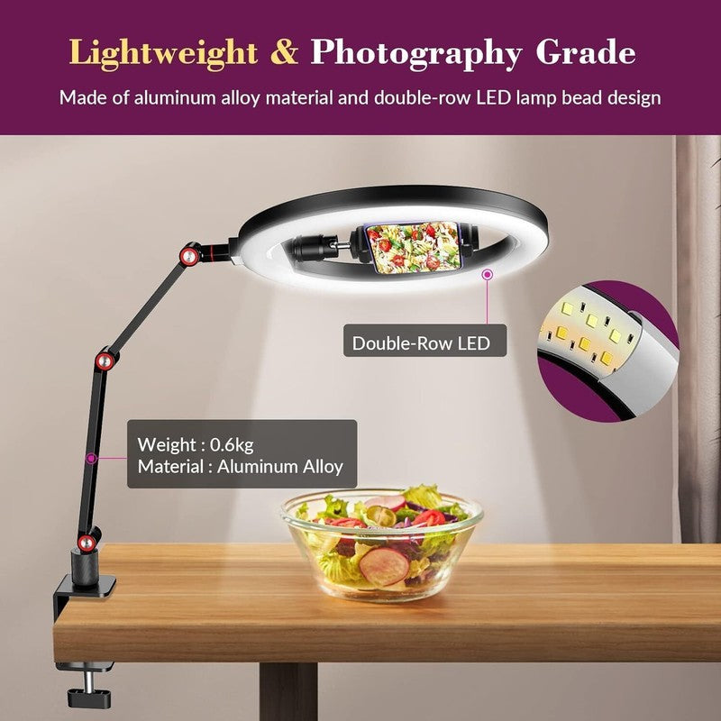 10'' Ring Light with Phone Holder Desk Stand Overhead Tripod for Makeup Video