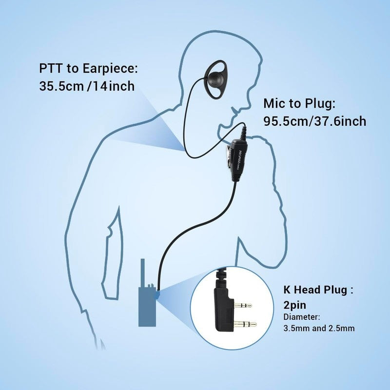 D-Shape Walkie Talkie Earpiece Mic Headset for Kenwood Baofeng UV-5R 777 888S
