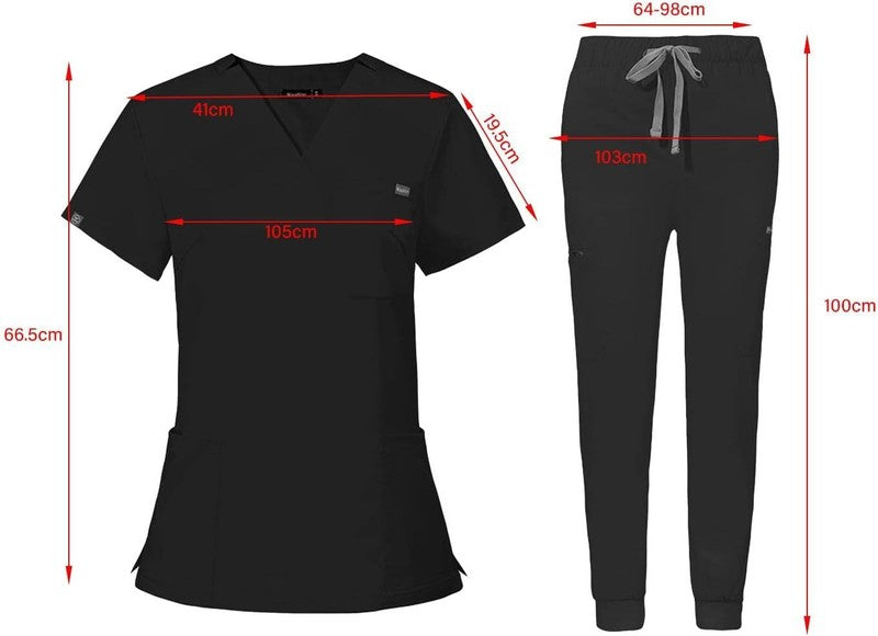 Womens Scrub Set Nursing Uniform V-Neck Top & Pants for Work SPA Groomer Small