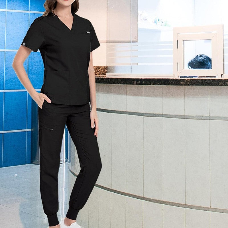 Womens Scrub Set Nursing Uniform V-Neck Top & Pants for Work SPA Groomer Small