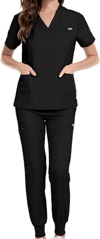 Womens Scrub Set Nursing Uniform V-Neck Top & Pants for Work SPA Groomer Small