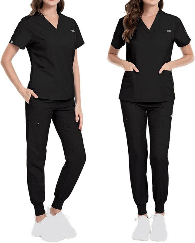Womens Scrub Set Nursing Uniform V-Neck Top & Pants for Work SPA Groomer Small