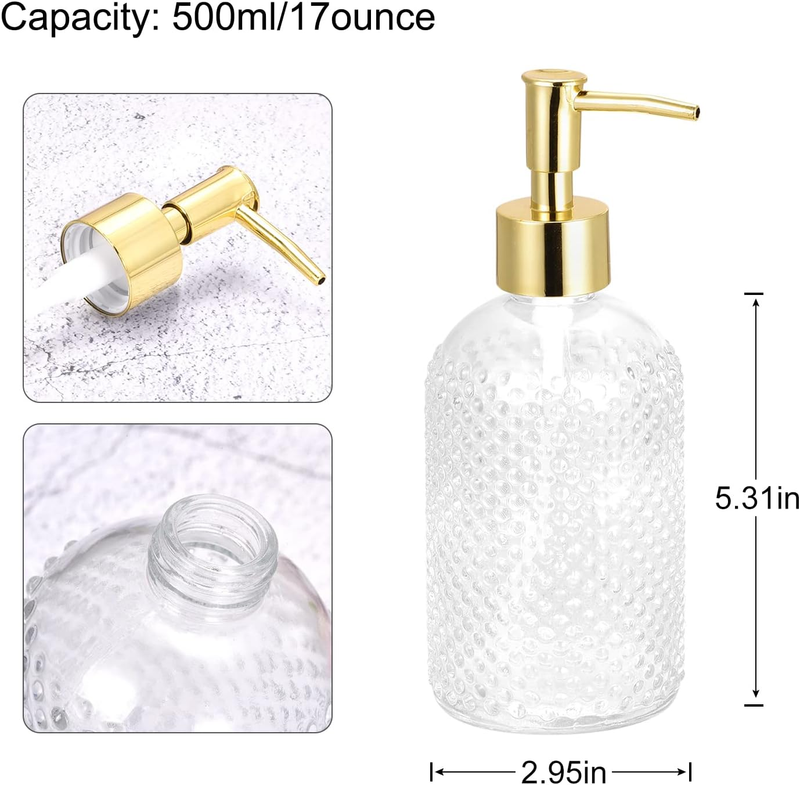 Glass Soap Dispensers Set 2pcs 17oz Clear Pump Bottles for Kitchen Bathroom