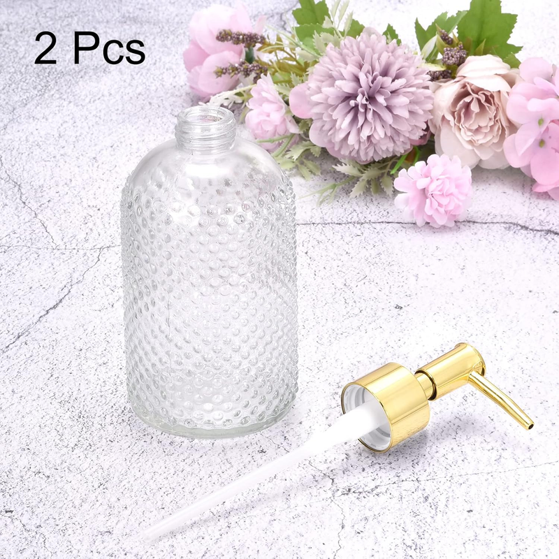 Glass Soap Dispensers Set 2pcs 17oz Clear Pump Bottles for Kitchen Bathroom