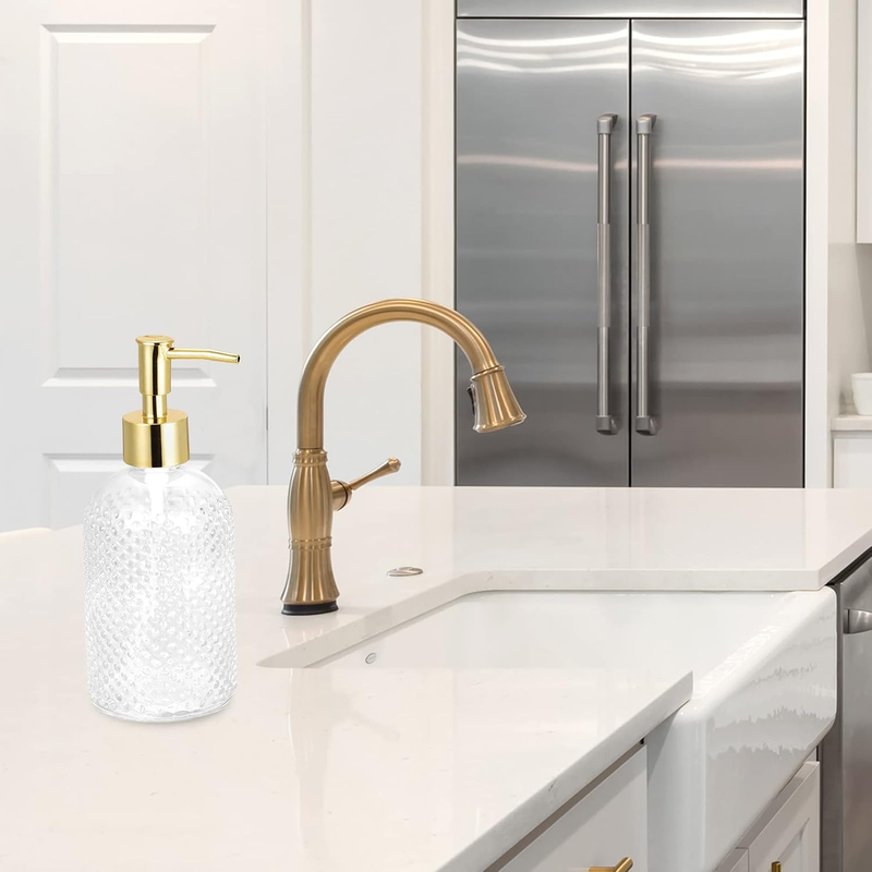 Glass Soap Dispensers Set 2pcs 17oz Clear Pump Bottles for Kitchen Bathroom