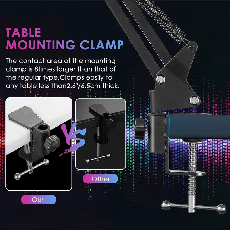 USB Gaming Microphone PC Cardioid Condenser Mic Kit RGB Boom Arm Mute Streaming