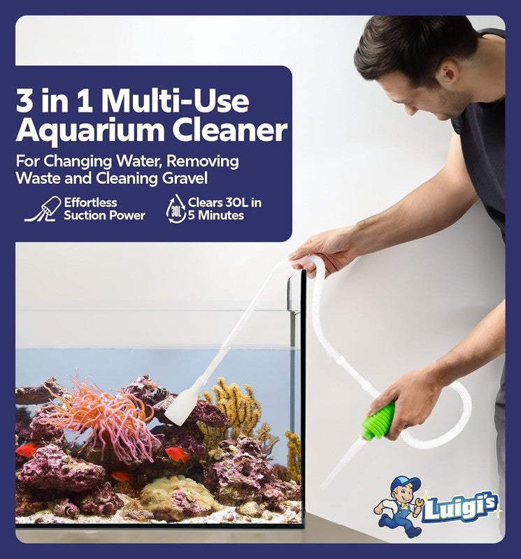 Aquarium Syphon Cleaner Vacuum Pump 3-in-1 Water Changer Gravel Washer Kit