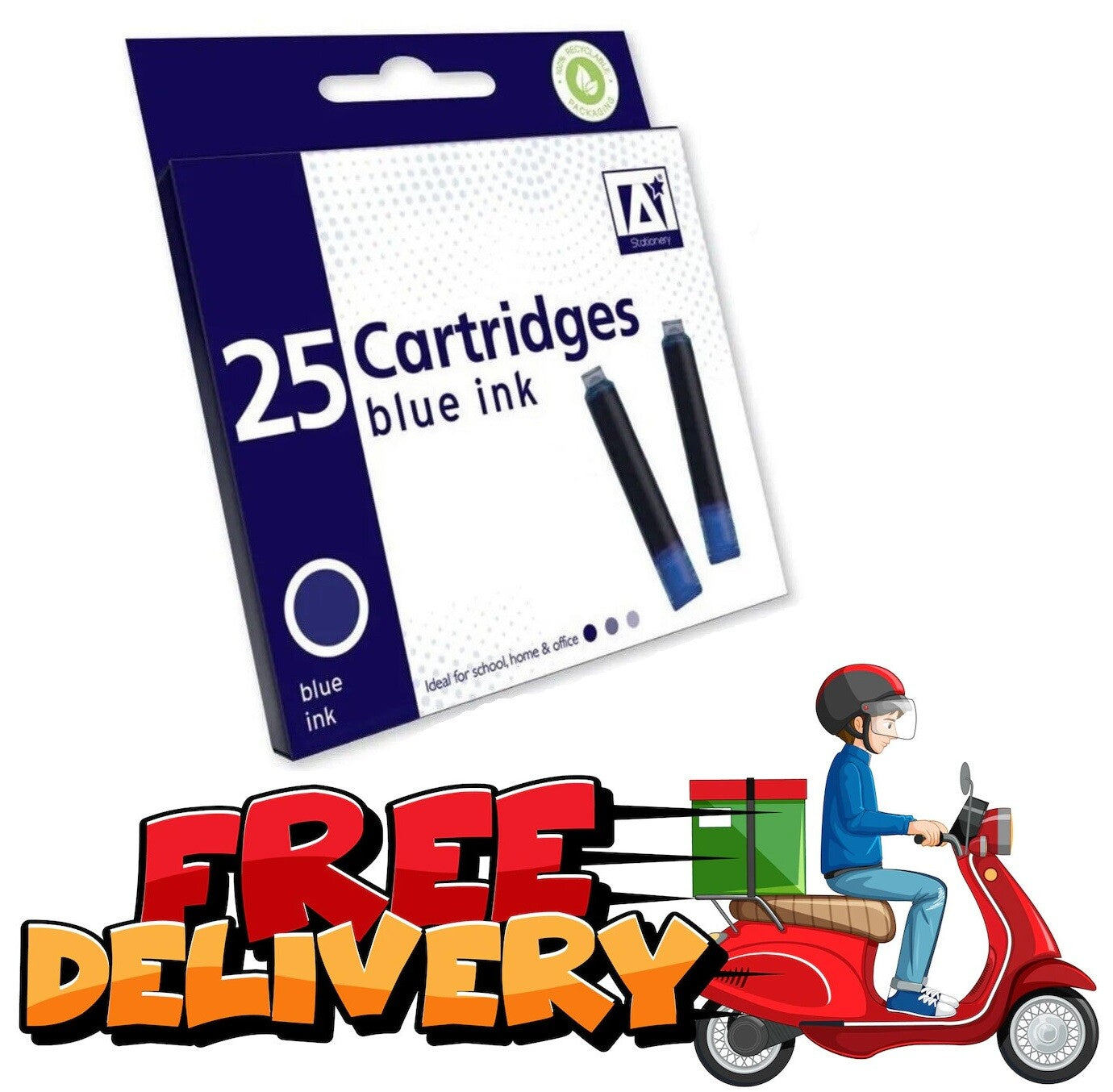 Universal Fountain Ink Pen Cartridge School Office Home Refill 25Pack