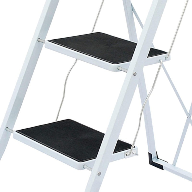 Foldable 3 Step Ladder Safety Steel Non Slip Tread Lightweight Folding Stool