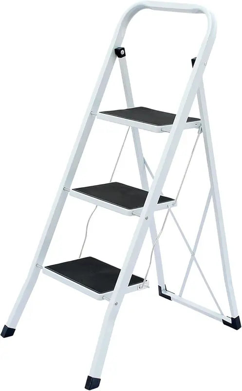 Foldable 3 Step Ladder Safety Steel Non Slip Tread Lightweight Folding Stool Unbranded