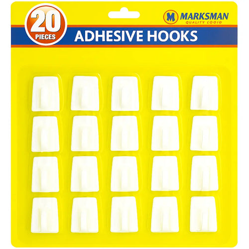Self Adhesive Hooks White Plastic Strong Sticky Stick on Wall Door Hooks 20Pc Marksman
