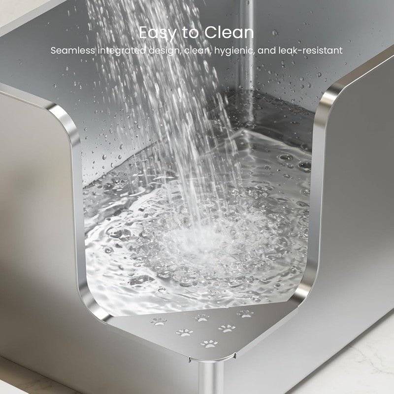 Stainless Steel Cat Litter Tray High Sided Metal Box Large Corner Entry Wheels Does not apply