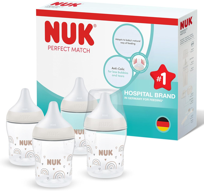 NUK Perfect Match Baby Bottle Set 150ml 0+ Months Anti Colic PP 4 Pack Rainbow