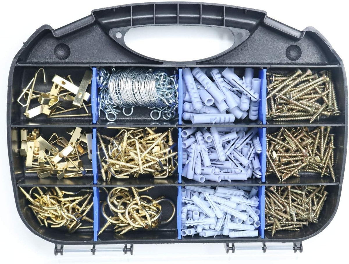 546 Piece Picture Hanging Kit Screws Hooks Nails Wall Plugs Assorted DIY Fixings