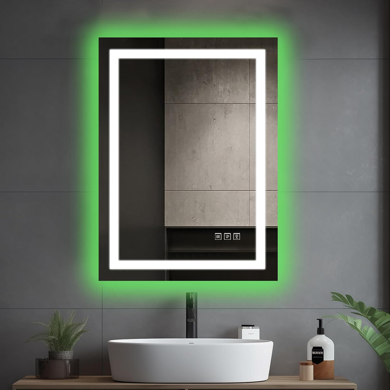 RGB LED Bathroom Mirror 70x50cm Anti Fog Dimmable Touch Sensor Wall Mount Lights