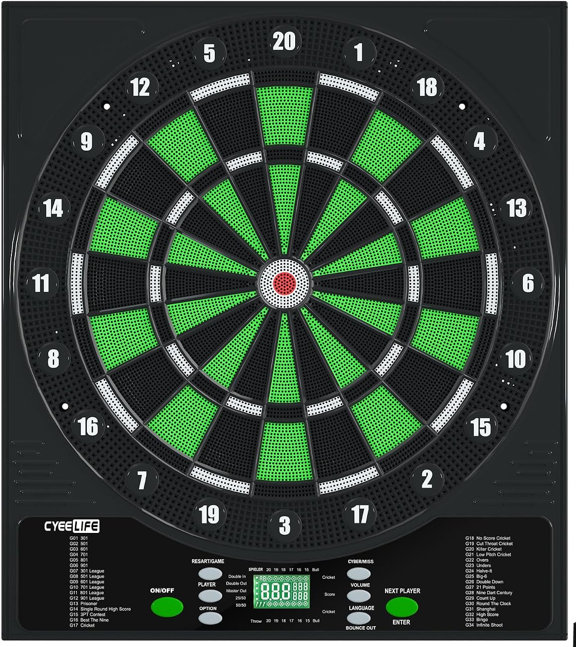 Electronic Dartboard LCD Display 34 Games 8 Players Soft Tip Darts Voice Scoring