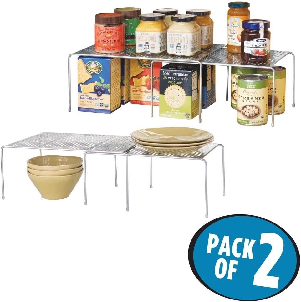 Expandable Kitchen Shelf Racks Set Of 2 Adjustable Metal Cupboard Storage Silver