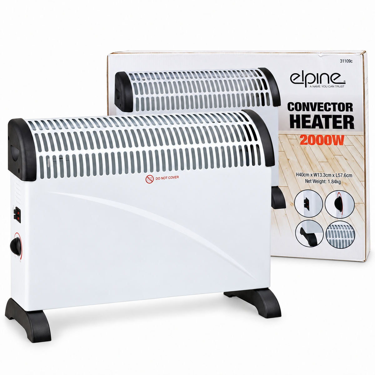 Electric Convector Heater 2000W Portable Freestanding Thermostat White