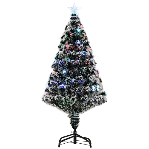 Christmas Tree 4ft Prelit Snow Tipped Fibre Optic LED Green White Xmas With Base