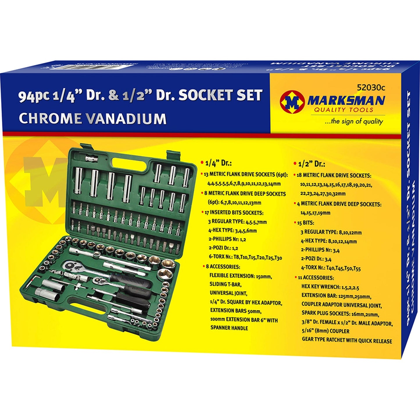Wrench Socket Set Driver Metric Imperial Spark Hex Metric Essential 94pc